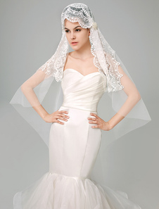 Voile à doights mode d'une couche en tulle avec dentelle délicate