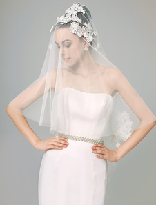 Voile à doights d'une couche en tulle avec strass