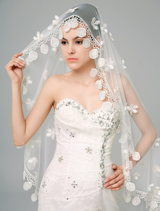 Voile cathédrale mode d'une couche en tulle avec applique forme de cascade