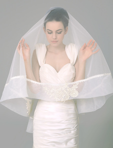 Voile à doights beau d'une couche en tulle brodé plongeant