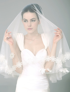 Fabuleux voile à coude d'une couche en tulle avec strass et dentelle