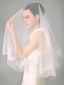 Voile à coude 1 couche en tulle brodé