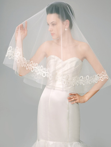 Voile à coude séduisant d'une couche en tulle avec dentelle plongeant