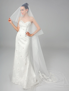 Voile chapelle délicat d'une couche en tulle avec applique et dentelle