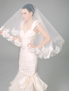 Voile à doights d'une couche en tulle brodé de dentelle