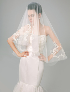 Voile à doights d'une couche en tulle avec dentelle