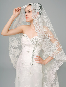 Voile cathédrale d'une couche en dentelle avec applique forme de cascade