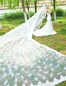Voile cathédrale de Milanoo de 5 mètres longs et 3 mètres larges d'une couche en tulle avec fleur