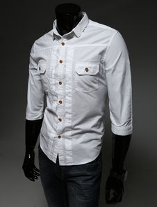 Chemise en coton moulant unicolore à demi-manches