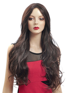 Perruque longue châtaigne ébouriffée de boucles volumineuses