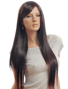 Perruque longue châtaigne droite avec filet