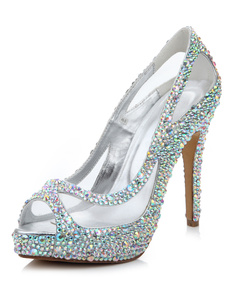 Chaussures à talons aigus en peau de mouton multicolore avec strass