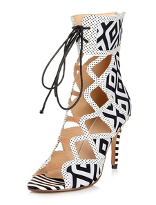 Sandales gladiateur bicolores à talons aigus et pois avec lacet