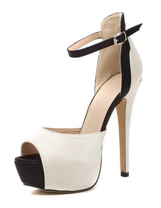 Sandales écrues blanches à peep-toe en PU color-block avec boucle