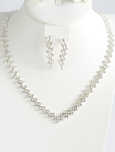 Noces d'argent Collier et boucles d'oreilles strass boucles ensemble de bijoux en métal