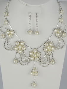 Ensemble de magnifiques bijoux en perles Imitation métal pour mariage