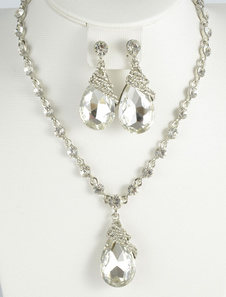 Noces d'argent bijoux strass Set Metal collier et boucles d'oreilles
