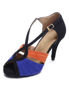 Chaussure de latine en tissu de terry tricolore à talon aigu et peep-toe