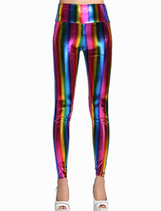 Leggins féminins en polyester avec rayures multicolores