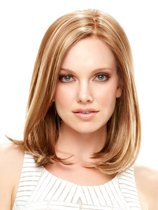 Perruque femme moyenne marronne claire mélange en fibre