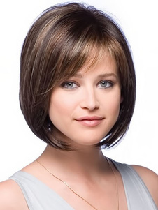 Perruque femme courte marronne mélangée coupe Bob