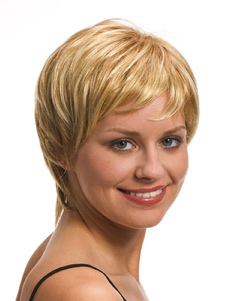 Perruque femme courte frisée blonde ébouriffée en fibre de coupe boyish