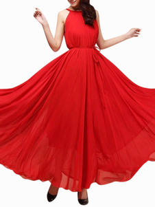 Robe maxi en chiffon unicolore surdimensionné plissé