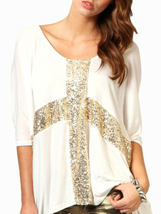 T shirt surdimensionné en coton blanc avec paillettes