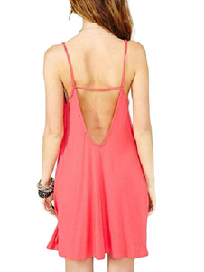 Mini robe en coton mélangé rouge melon à dos décolleté