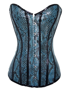 Nouveau corset en satin mat bleu foncé à motif de serpent avec passepoil de qualité