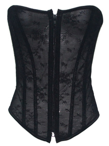Corset sein couvrant en dentelle noire unicolore avec noeud