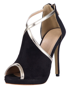 Chaussures à bout ouvert à talons aigus en satin stretch poncé croisé