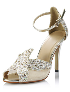 Attrayantes sandales en tissu de paillettes creusé à peep-toe et talon aigu
