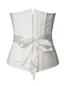 Éblouissant bustier blanc en satin mat imprimé fleuri avec ruban et lacet