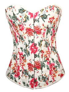 Bustier féminin en satin mat imprimé fleuri rose avec oeillets métalliques