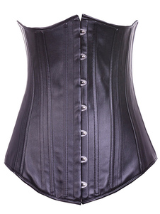 Corset féminin noir en PU unicolore avec oeillets métalliques