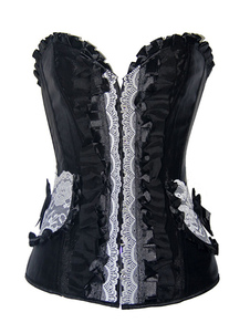 Séduisant corset noir en satin stretch bicolore avec dentelle