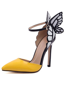 Fabuleux escarpins à bout pointu et talons aigus en PU verni avec papillon