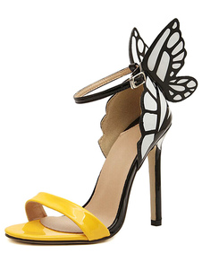 Sandales femme de robe à talon aigu en PU verni avec papillon beau