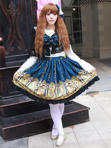 Jupe lolita séduisante en coton mélangé bicolore artistique imprimé fleuri