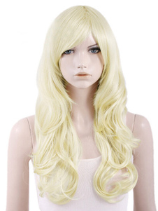 Perruque chic longue frisée or ébouriffée en fibre avec boucles volumineuses