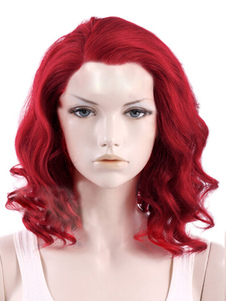 Perruque chic moyenne bordeaux ébouriffée en fibre frisée avec raie de côté