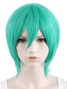 Perruque douce courte droite verte ébouriffée en fibre résistante à la chaleur