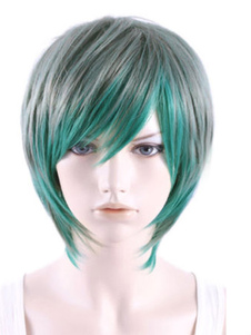 Perruque courte droite bicolore dégradée en fibre avec frange oblique