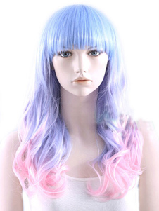 Perruque longue frisée tricolore dégradée en fibre avec boucles en bas