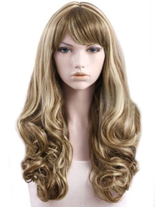 Perruque longue narronne multicolore avec boucles volumineuses raie au milieu