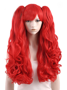 Perruque longue frisée rouge ébouriffée en fibre résistante à la chaleur