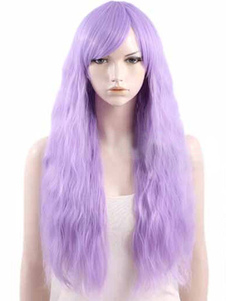 Unique perruque longue frisée lilase ébouriffée en fibre résistante à la chaleur