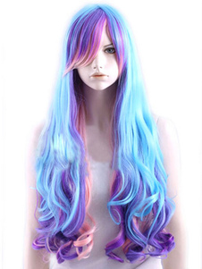 Perruque longue frisée tricolore ébouriffée en fibre avec boucles en bas