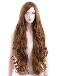 Perruque longue frisée marrone avec boucles volumineuses